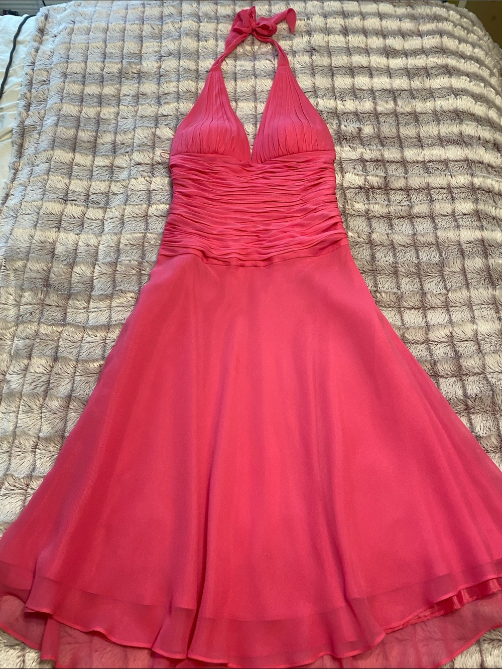 Cache Halter Chiffon Dress in Hot Pink